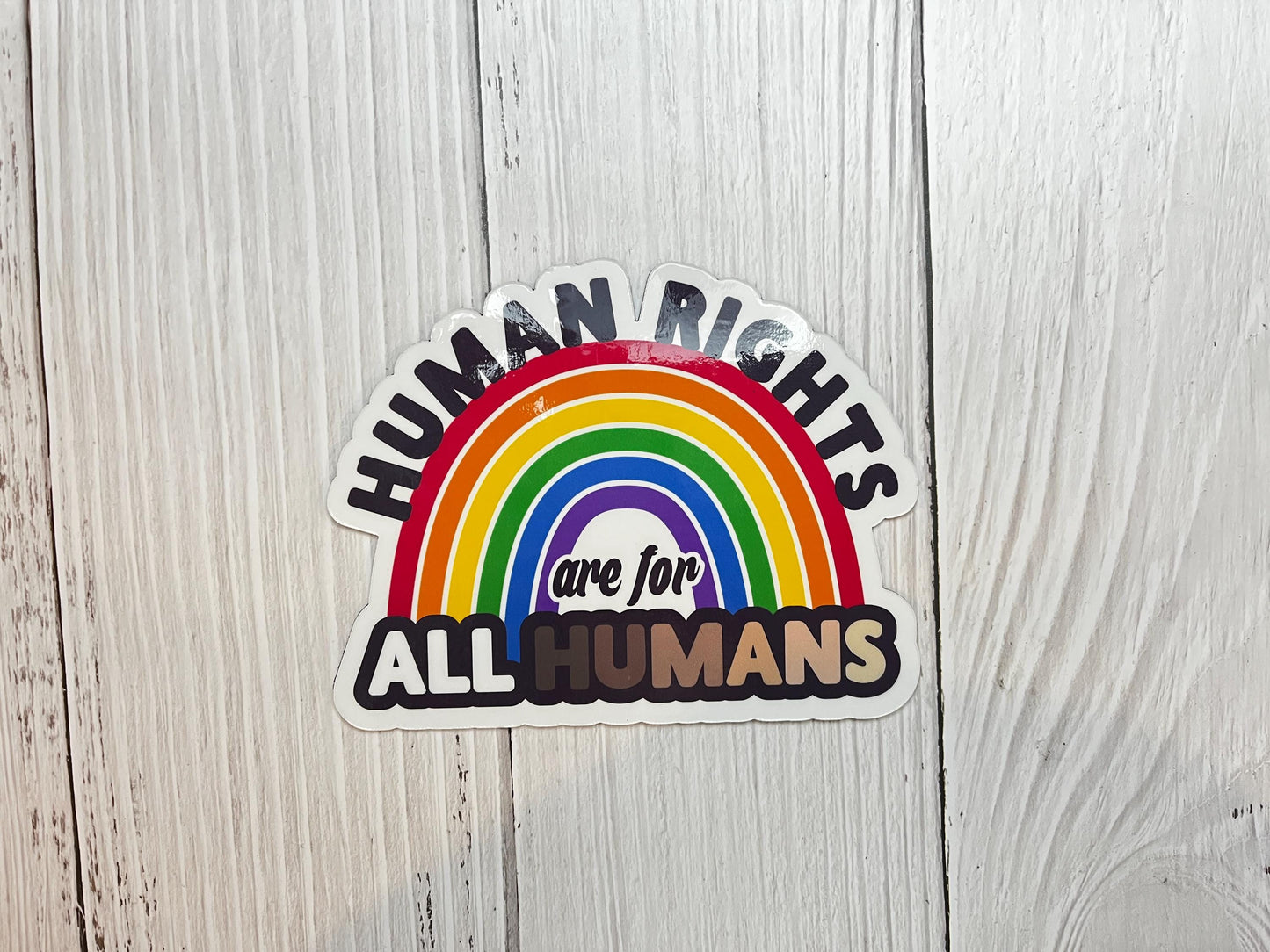 Human Rights are for All Humans Rainbow Vinyl Decal or Magnet | Equality & Justice Sticker | LGBTQ+ Rights | Political Statement