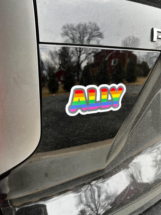 LGBTQ+ Pride Ally Vinyl Decal or Magnet | LGBTQ+ Support Sticker | Rainbow Flag Design | Gay Rights Ally Political Statement