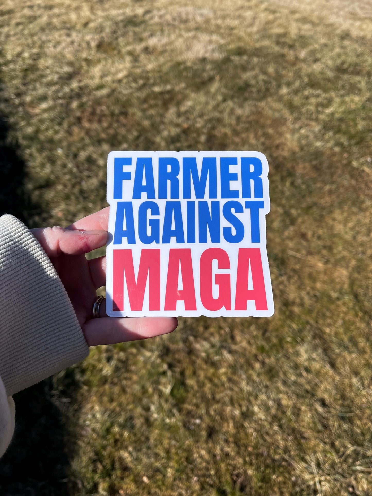 Farmer Against MAGA Vinyl Decal or Magnet | Political Protest Sticker | Anti-MAGA Design | Agricultural Resistance