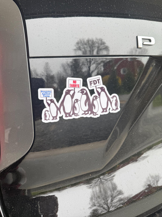 No Tariffs Penguins FDT Penguins Against Trump Vinyl Decal or Magnet | Political Protest Sticker | Anti-Trump Penguins | Resistance Decal