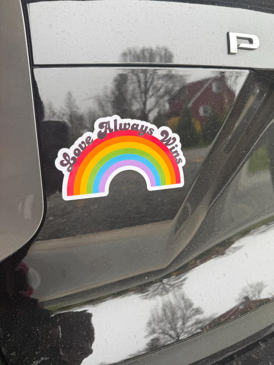 Love Always Wins Rainbow Vinyl Decal or Magnet | LGBTQ+ Support Sticker | Pride Rainbow | Love is Love Decal | Positive Affirmation Decal