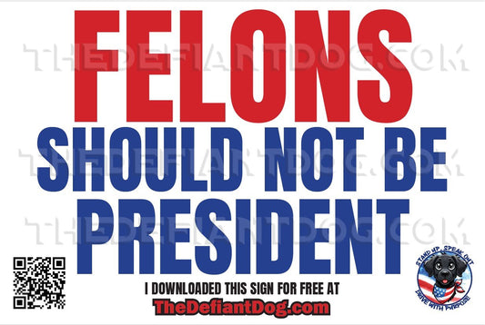 Free protest sign that says 'Felons Should Not Be President' in red and blue text