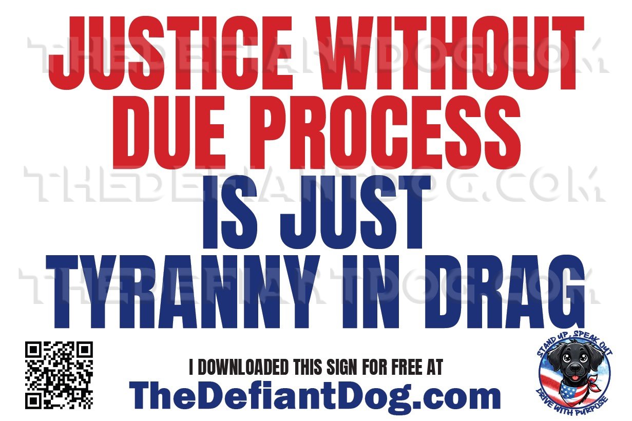 Free printable protest sign that says 'Justice Without Due Process Is Just Tyranny in Drag'