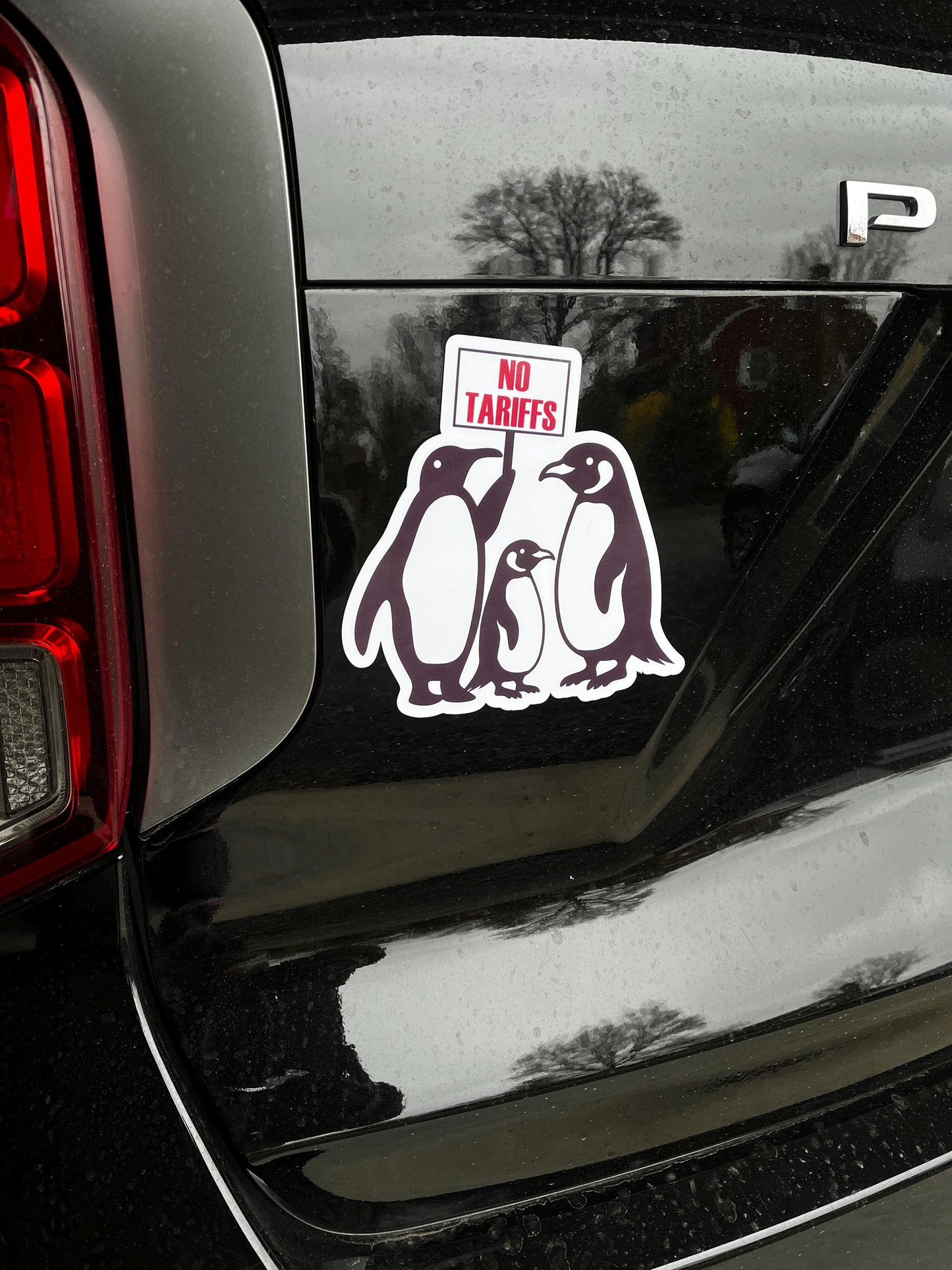 No Tariffs Penguins Holding Sign Anti-Trump Vinyl Decal or Magnet | Political Protest Sticker | Resistance Penguins | Anti-Trump Humor