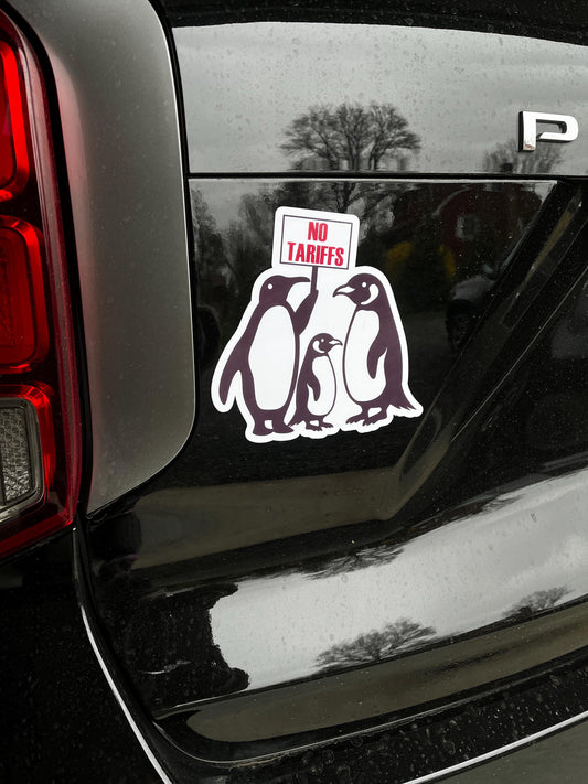 No Tariffs Penguins Holding Sign Anti-Trump Vinyl Decal or Magnet | Political Protest Sticker | Resistance Penguins | Anti-Trump Humor