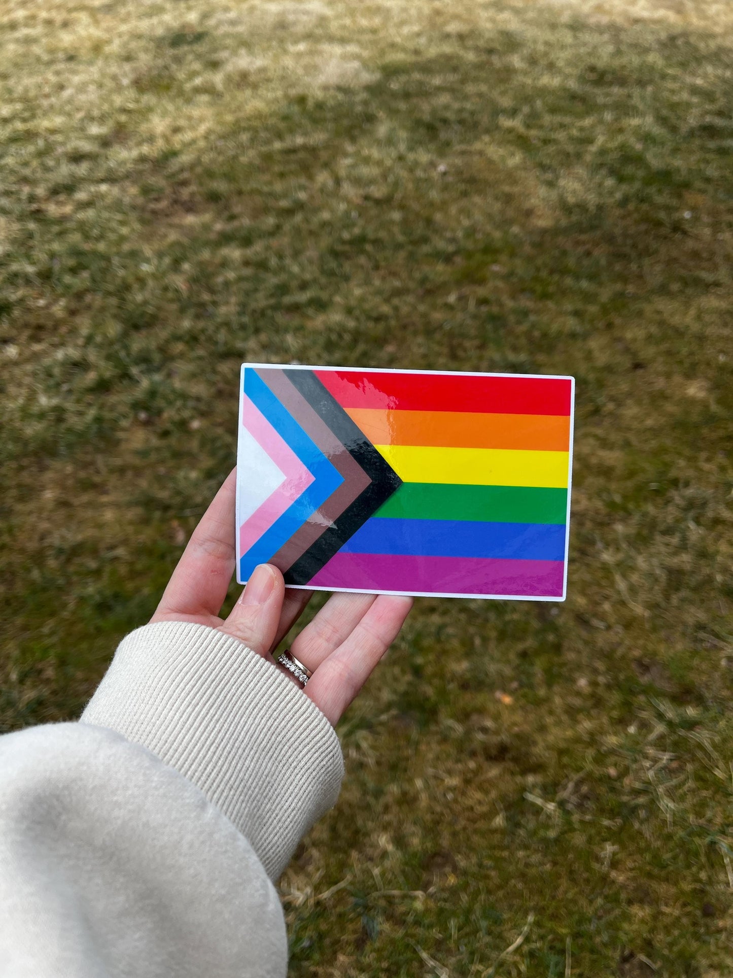 Progressive Gay Pride Flag Vinyl Decal or Magnet | LGBTQ+ Pride | Rainbow Flag with Black and Brown Stripes | Equality Support