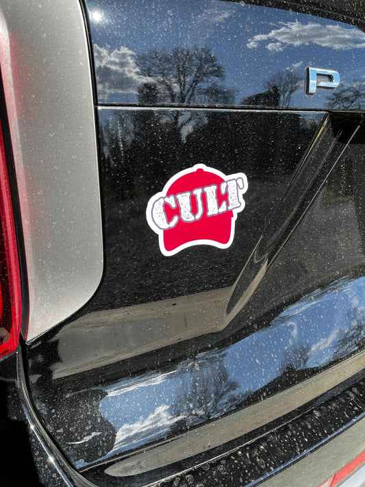 Red MAGA Hat Cult Vinyl Decal or Magnet | Political Protest Sticker | Anti-Trump Design | MAGA Resistance Statement