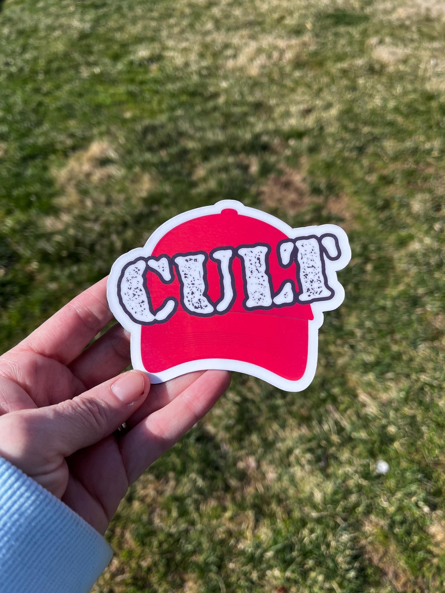 Red MAGA Hat Cult Vinyl Decal or Magnet | Political Protest Sticker | Anti-Trump Design | MAGA Resistance Statement