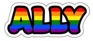 Gay Pride Ally magnet on the back of a car, showing support for LGBTQ+ rights and equality.