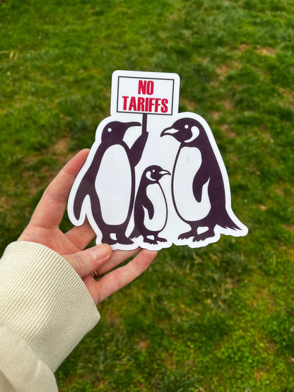 No Tariffs Penguins Holding Sign Anti-Trump Vinyl Decal or Magnet | Political Protest Sticker | Resistance Penguins | Anti-Trump Humor