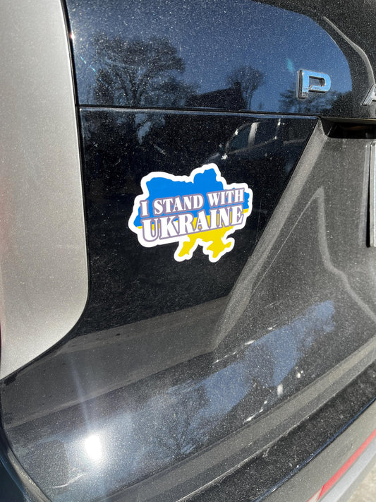 I Stand with Ukraine Vinyl Decal or Magnet | Ukraine Flag Design | Support Ukraine Sticker | Political Protest & Solidarity