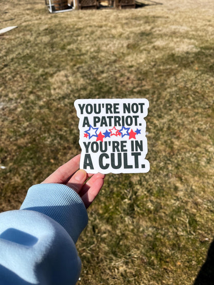 You're Not a Patriot, You're in a Cult Vinyl Decal or Magnet | Political Protest Sticker | Anti-Cult Design | Patriotic Resistance