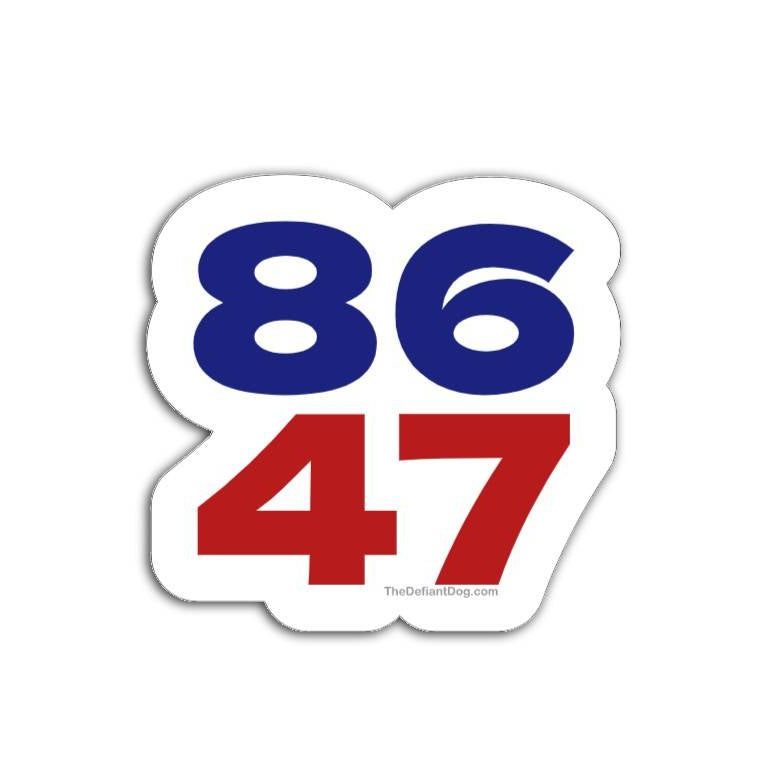 8647 stacked red and blue numbers die-cut political sticker on white background.