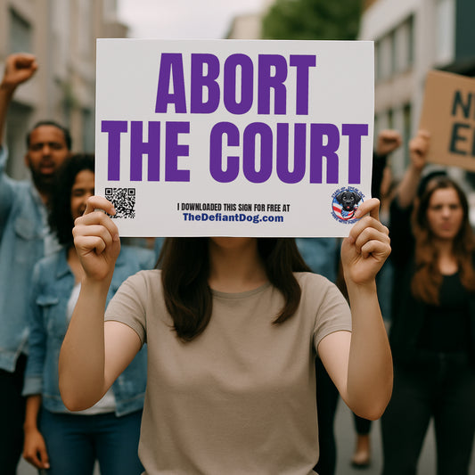 Free printable protest sign that says 'Abort the Court' in large purple text