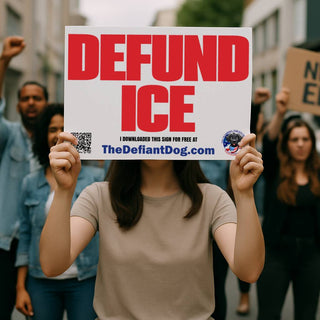 Defund ICE sign being held at a protest