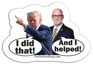 Derrick Van Orden and Donald Trump political sticker displayed on a gas pump beside high fuel prices, featuring Trump saying “I did that!” and Van Orden saying “And I helped!”