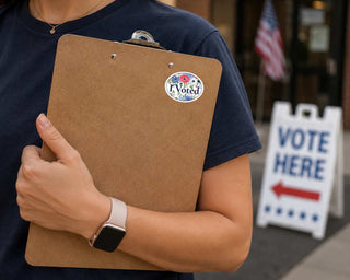 I Voted Sticker, Floral Voting Sticker, Election Day Sticker, Patriotic Flower Voter Sticker, Red White Blue Vote Decal, Poll Worker Sticker