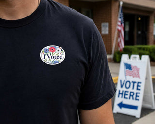 I Voted Sticker, Floral Voting Sticker, Election Day Sticker, Patriotic Flower Voter Sticker, Red White Blue Vote Decal, Poll Worker Sticker