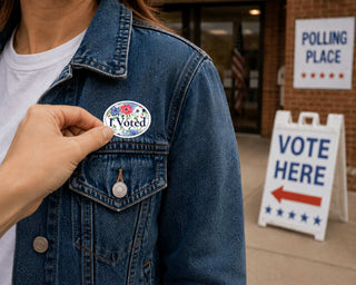 I Voted Sticker, Floral Voting Sticker, Election Day Sticker, Patriotic Flower Voter Sticker, Red White Blue Vote Decal, Poll Worker Sticker