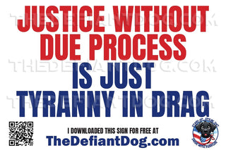 Free printable protest sign that says 'Justice Without Due Process Is Just Tyranny in Drag'