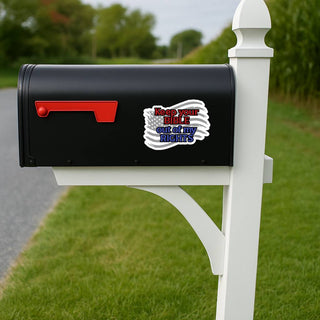 Keep Your Bible Out of My Rights vinyl sticker on black mailbox outdoor political yard statement decal
