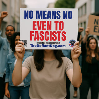 Free protest sign that says 'No Means No Even to Fascists' in bold block lettering