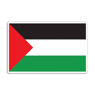 A rectangular sticker or decal of the Palestinian flag centered on a plain white background.