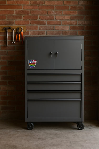 Pro Democacry pro immigrant pro diversity pro woman pro choice pro love magnet or vinyl decal displayed on a red tool cabinet. A bold, high-quality political sticker perfect for cars, laptops, fridges, or toolboxes. Great for activists, protestors, or anyone fed up with fascism.