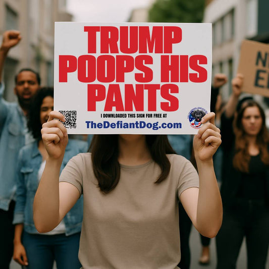 Trump Poops his Pants protest sign being held at a rally.