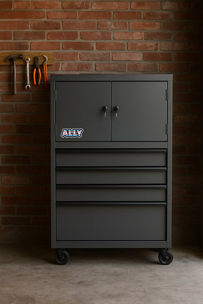 Trans Pride Ally' magnet or vinyl decal displayed on a black tool cabinet. A bold, high-quality political sticker perfect for cars, laptops, fridges, or toolboxes. Great for activists, protestors, or anyone fed up with fascism.
