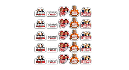 Sticker pack featuring 20 anti-Trump and Epstein-themed vinyl decals with bold political statements like “Release the Epstein Files” and “FELON.”