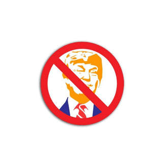 'Anti-Trump MAGA Red Circle with Line Through It' magnet or vinyl decal displayed with a slight shadow on a white background. A bold, high-quality political sticker perfect for cars, laptops, fridges, or toolboxes. Great for activists, protestors, or anyone fed up with fascism.