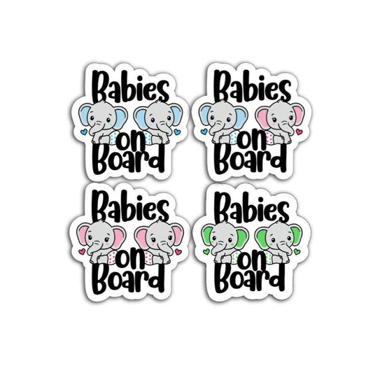 babies on board magnets or vinyl decals with different colored baby elephants