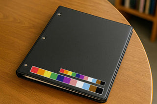 Minimalist pride flag bar vinyl decals applied to black binder, thin rainbow stripe sticker, LGBTQ pride car decal alternative, subtle equality laptop accessory