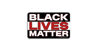 Black Lives Matter sticker with red and white text on a black background