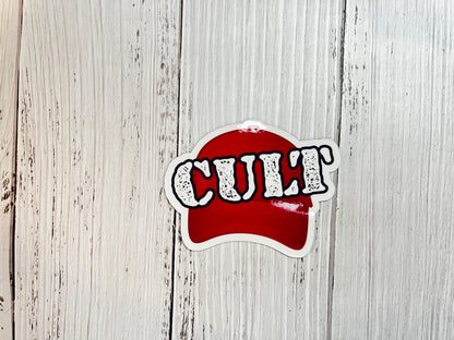 Red MAGA Hat Cult Vinyl Decal or Magnet | Political Protest Sticker | Anti-Trump Design | MAGA Resistance Statement