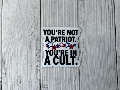 You're Not a Patriot, You're in a Cult Vinyl Decal or Magnet | Political Protest Sticker | Anti-Cult Design | Patriotic Resistance