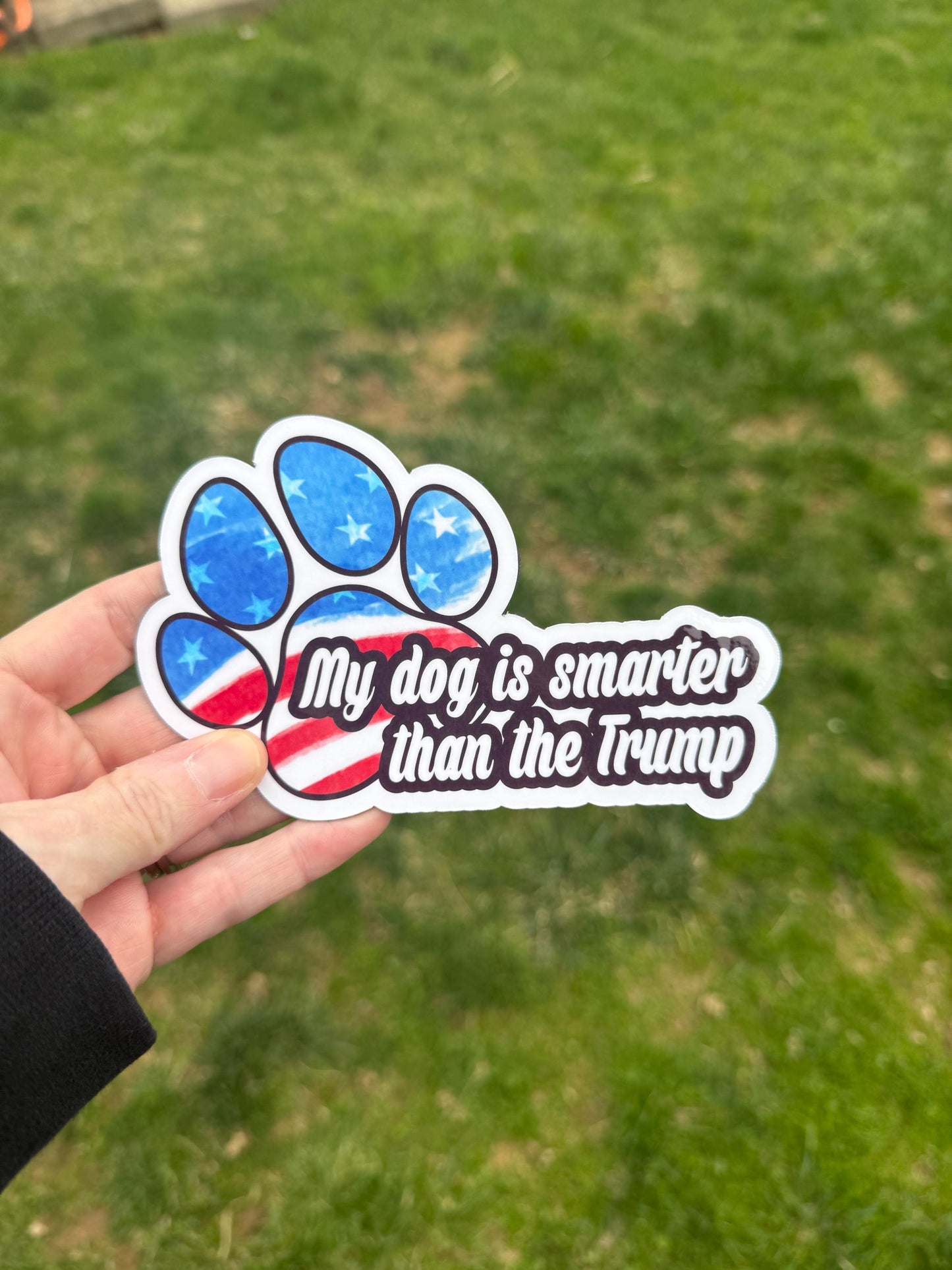 The Dog is Smarter Than Trump Dog Paw Vinyl Decal or Magnet | Political Protest Sticker | Funny Dog Humor Decal | Anti-Trump Sticker