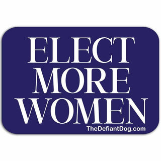 Sticker with 'ELECT MORE WOMEN' text on a blue background