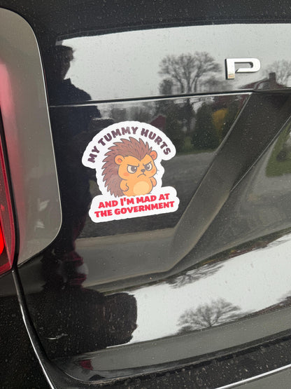 My Tummy Hurts and I'm Mad at the Government Angry Hedgehog Vinyl Decal or Magnet | Political Humor Sticker | Protest Hedgehog Design