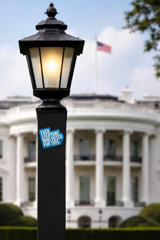 Lamp post with a sign in front of the White House