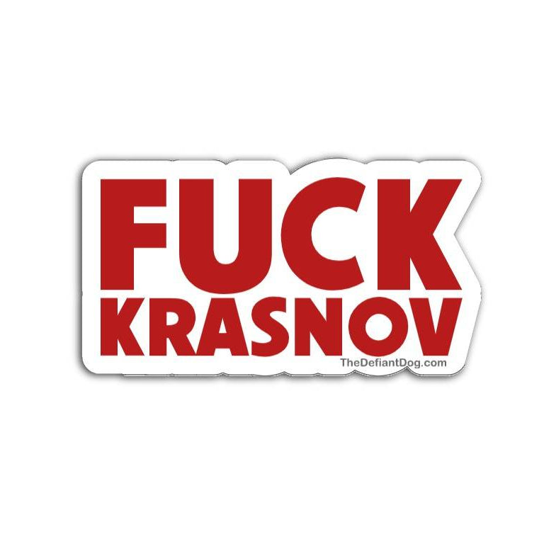 Sticker with 'FUCK KRASNOV' text on a white background
