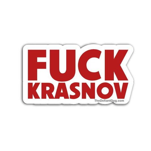Sticker with 'FUCK KRASNOV' text on a white background