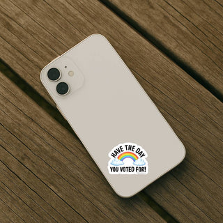 Phone case with a sticker on a wooden surface