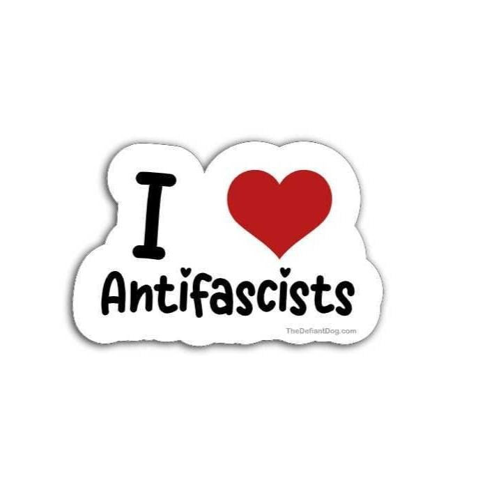 Sticker with 'I ❤️ Antifascists' text on a white background