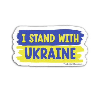 Sticker with 'I Stand With Ukraine' text on a white background