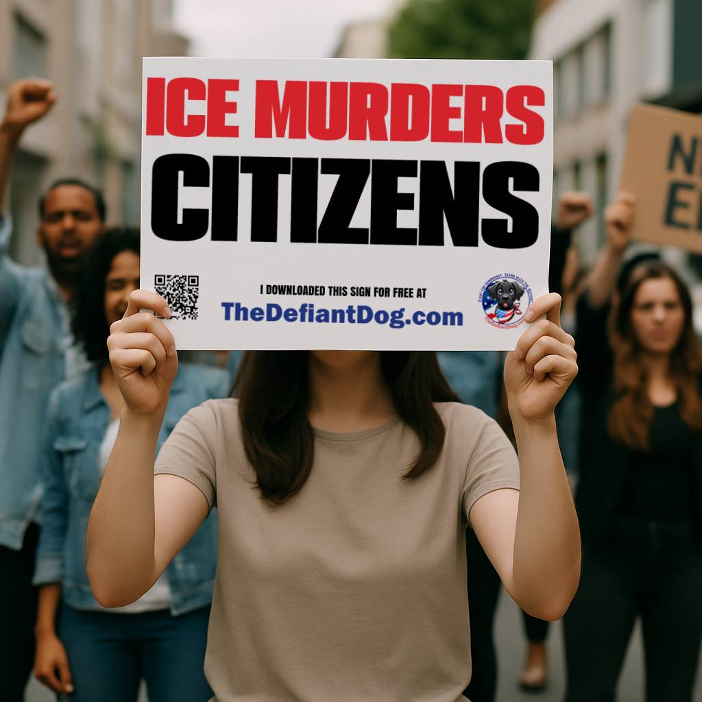 Person holding a protest sign reading 'ICE MURDERS CITIZENS' at a rally.