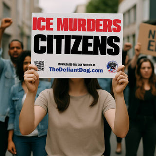 Person holding a protest sign reading 'ICE MURDERS CITIZENS' at a rally.