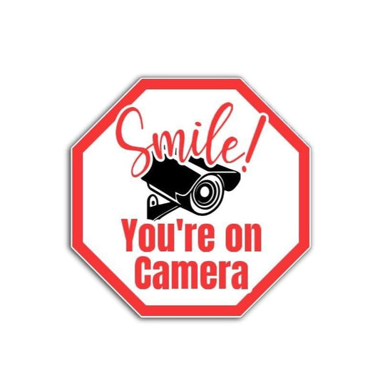 Smile You're on Camera Decal or Magnet | Security Camera Warning Sign | Surveillance Vinyl Sticker | CCTV Door Magnet for Home or Business