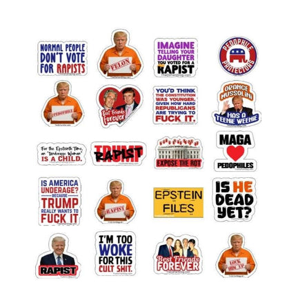 NEW Anti-Trump Epstein Sticker Pack: Political Protest Art - Weatherproof Vinyl Decals | NEW VARIETY | Epstein Files